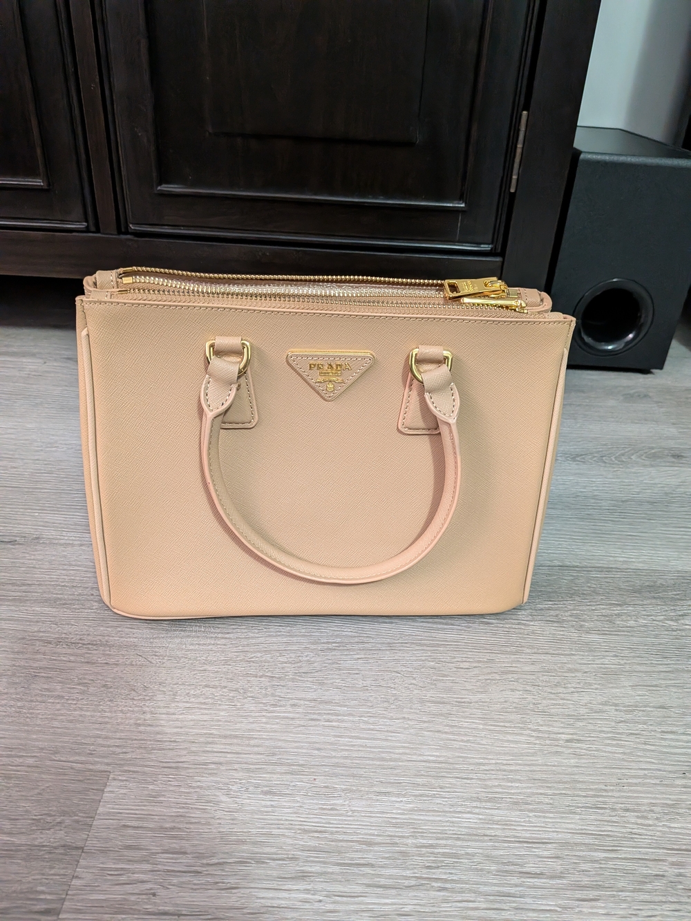 Saffiano Leather Tote Bag in  Cream/Tan